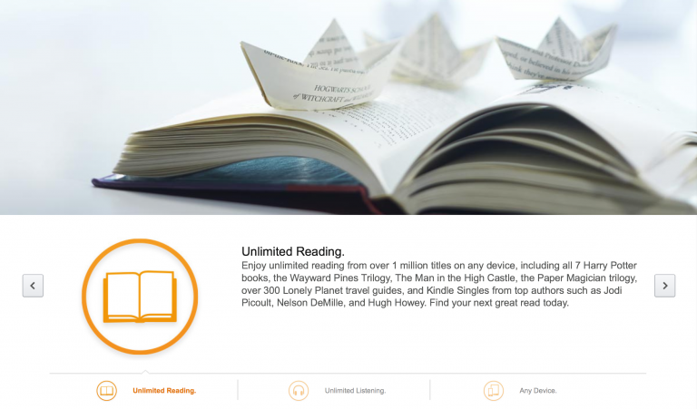 Amazon.comですでに開始されているKindle Unlimitedのサイトより。